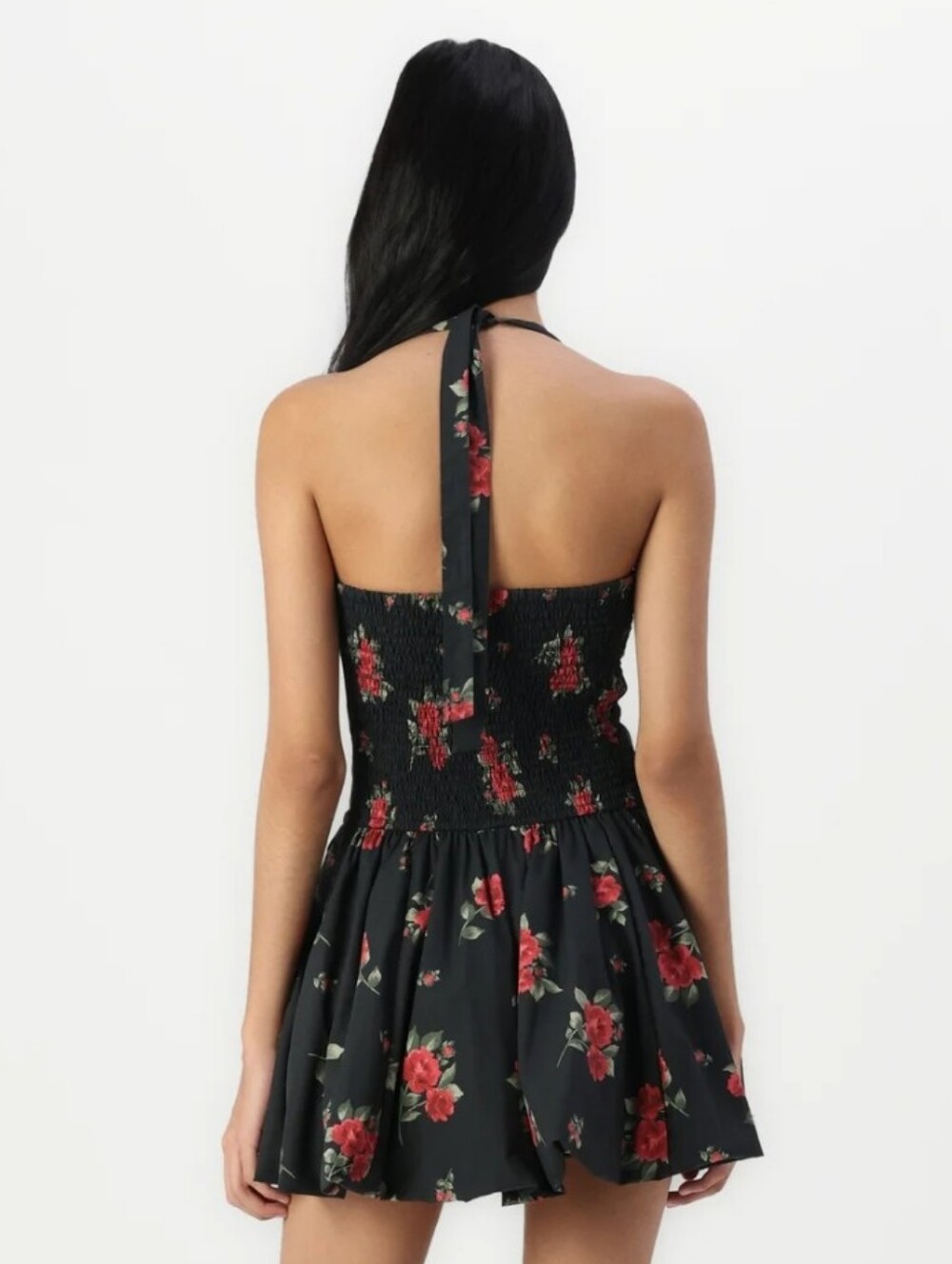 Hollister black and red roses floral Halter Mini Bubble Skort Dress size XL new‎